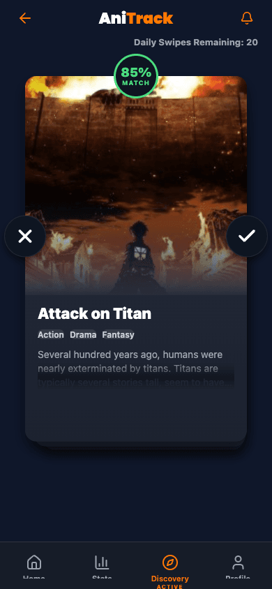 AniTrack AI Discovery screen